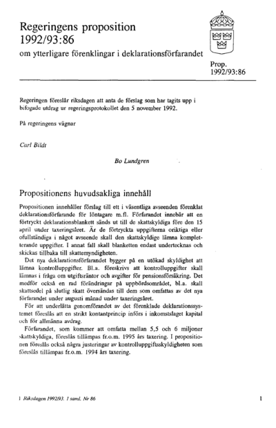 Omslaget till prop. 1992/93:86