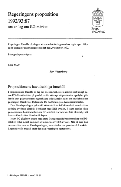 Omslaget till prop. 1992/93:87