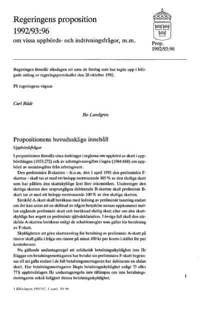 Omslaget till prop. 1992/93:96