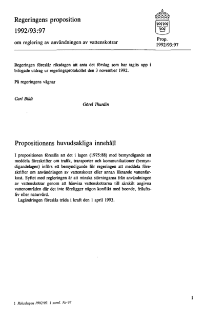 Omslaget till prop. 1992/93:97