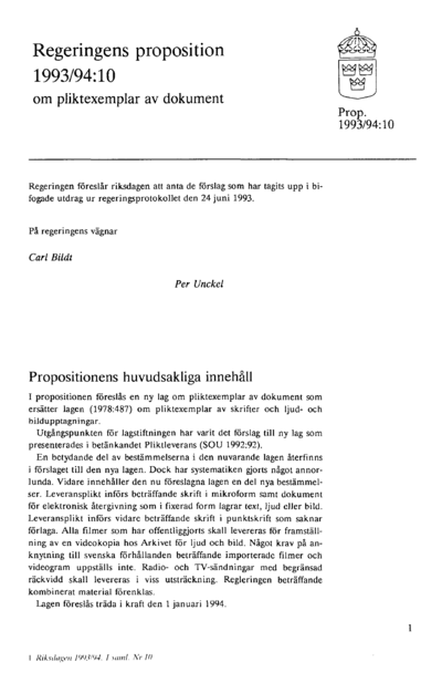 Omslaget till prop. 1993/94:10