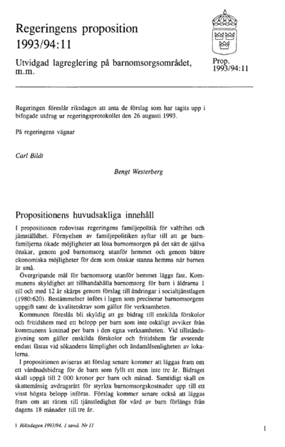 Omslaget till prop. 1993/94:11