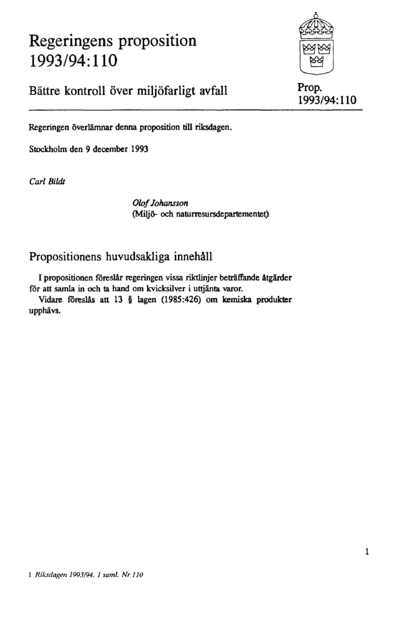 Omslaget till prop. 1993/94:110