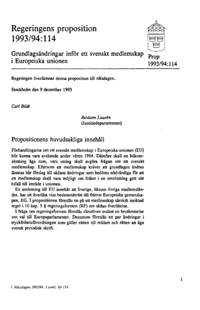 Omslaget till prop. 1993/94:114
