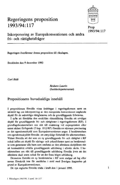 Omslaget till prop. 1993/94:117