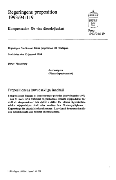 Omslaget till prop. 1993/94:119