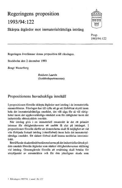Omslaget till prop. 1993/94:122
