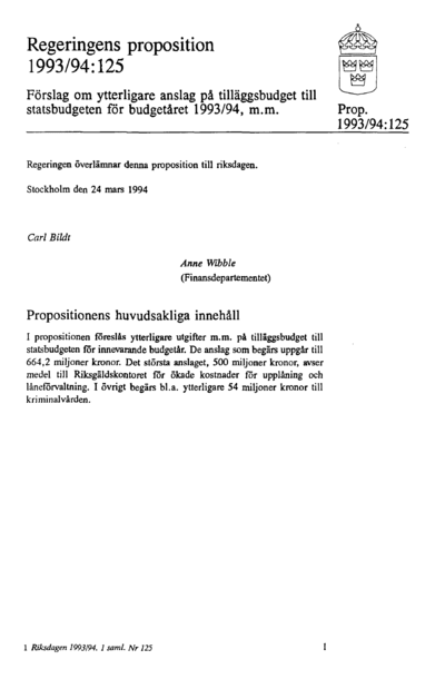 Omslaget till prop. 1993/94:125