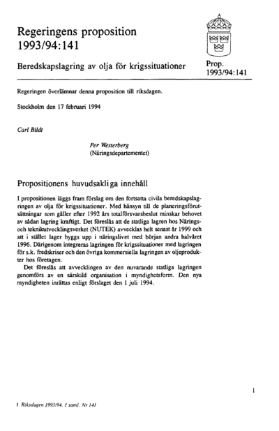 Omslaget till prop. 1993/94:141
