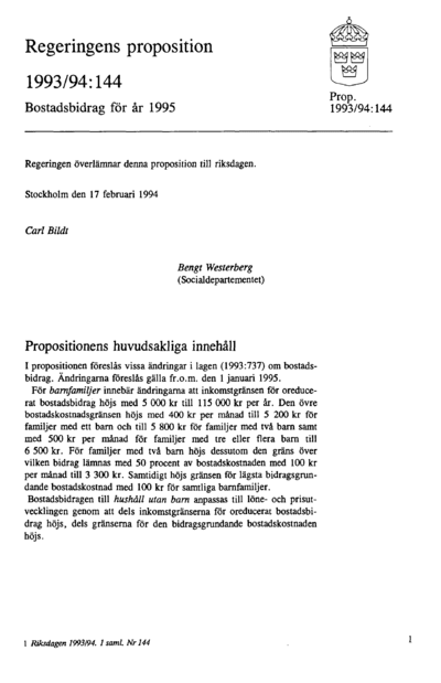 Omslaget till prop. 1993/94:144