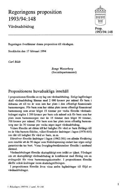 Omslaget till prop. 1993/94:148
