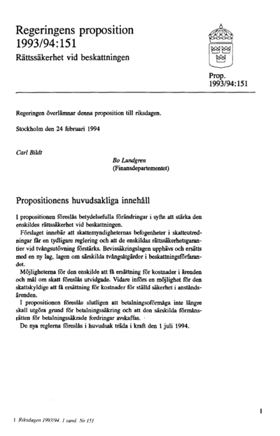 Omslaget till prop. 1993/94:151