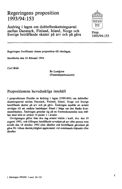 Omslaget till prop. 1993/94:153