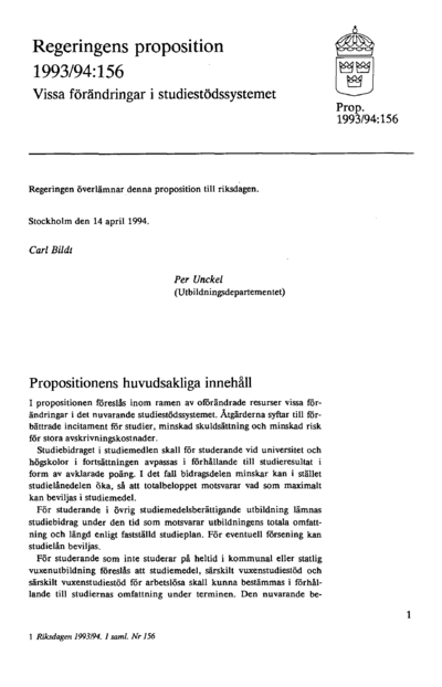 Omslaget till prop. 1993/94:156