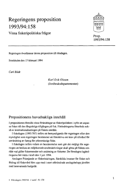 Omslaget till prop. 1993/94:158