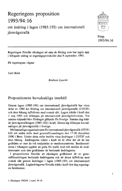 Omslaget till prop. 1993/94:16