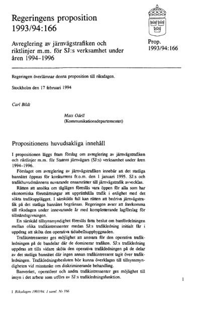 Omslaget till prop. 1993/94:166