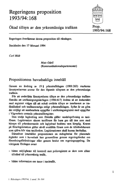 Omslaget till prop. 1993/94:168