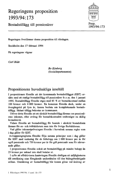 Omslaget till prop. 1993/94:173