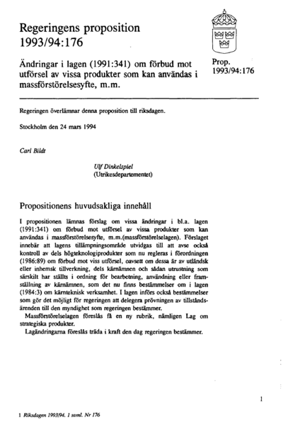 Omslaget till prop. 1993/94:176