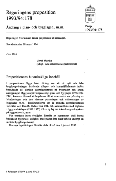 Omslaget till prop. 1993/94:178