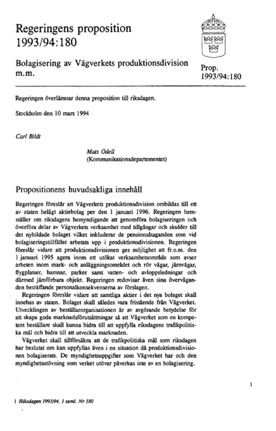 Omslaget till prop. 1993/94:180