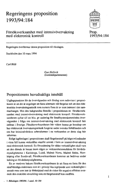 Omslaget till prop. 1993/94:184