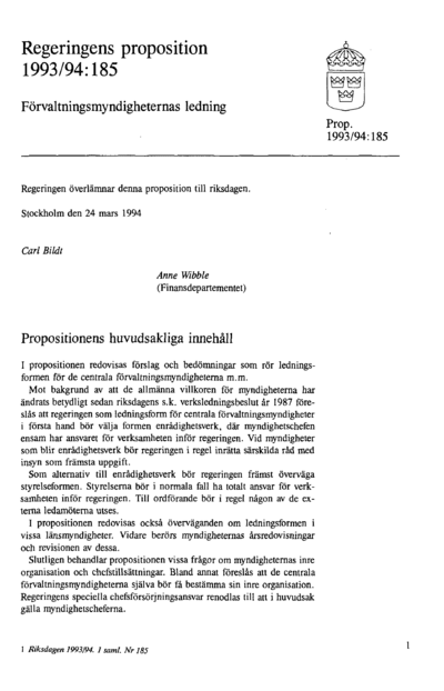 Omslaget till prop. 1993/94:185
