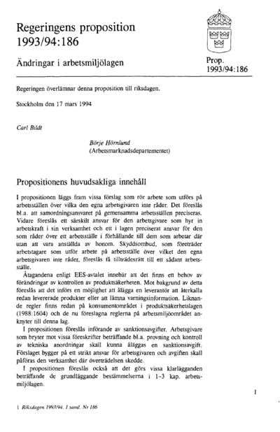 Omslaget till prop. 1993/94:186