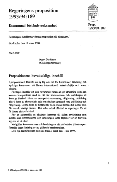 Omslaget till prop. 1993/94:189