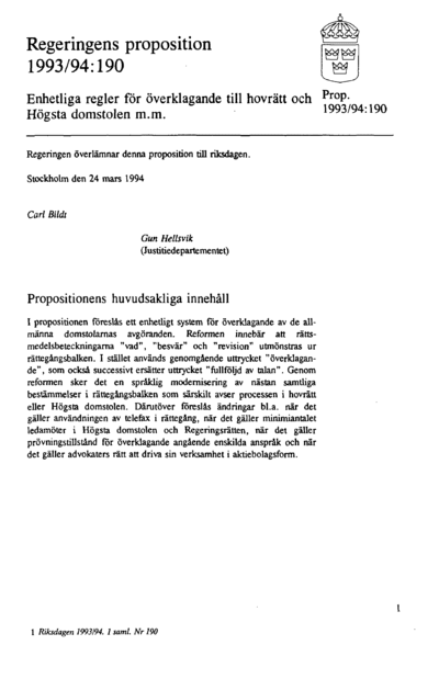 Omslaget till prop. 1993/94:190
