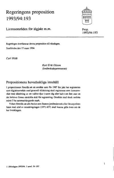 Omslaget till prop. 1993/94:193
