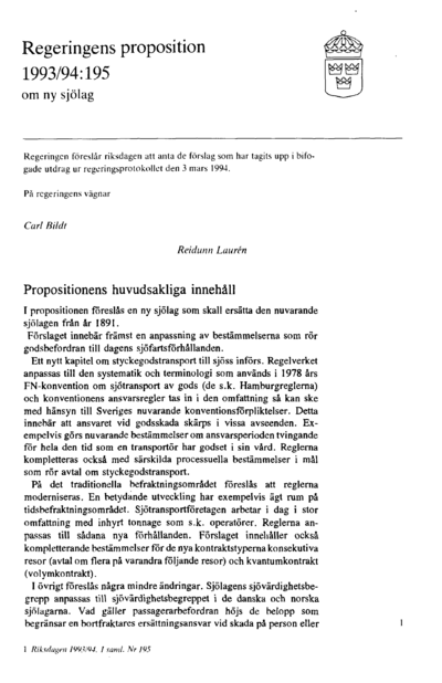 Omslaget till prop. 1993/94:195