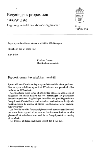 Omslaget till prop. 1993/94:198