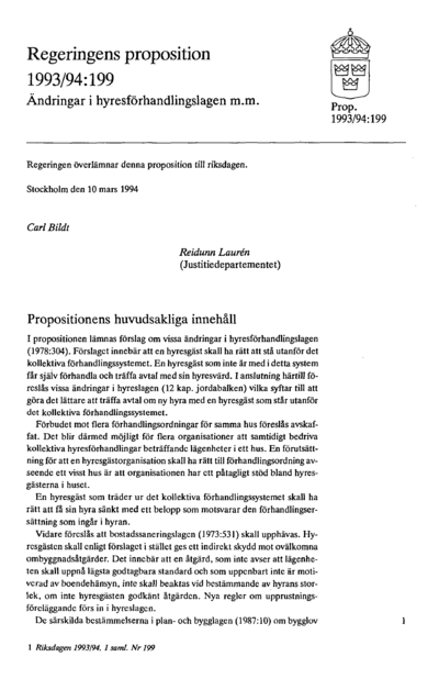 Omslaget till prop. 1993/94:199