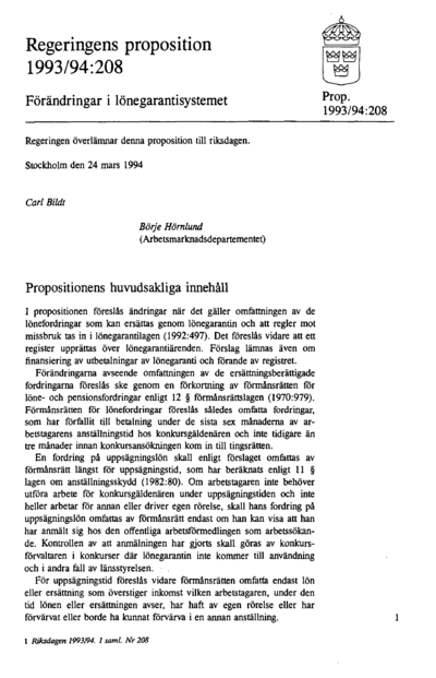 Omslaget till prop. 1993/94:208