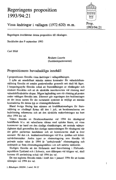 Omslaget till prop. 1993/94:21