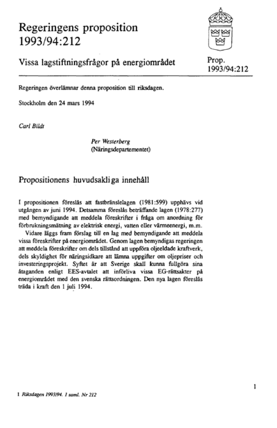 Omslaget till prop. 1993/94:212