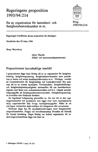 Omslaget till prop. 1993/94:214