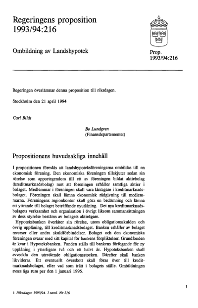 Omslaget till prop. 1993/94:216