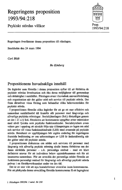 Omslaget till prop. 1993/94:218