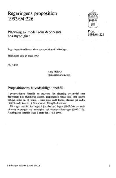 Omslaget till prop. 1993/94:226