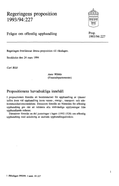 Omslaget till prop. 1993/94:227
