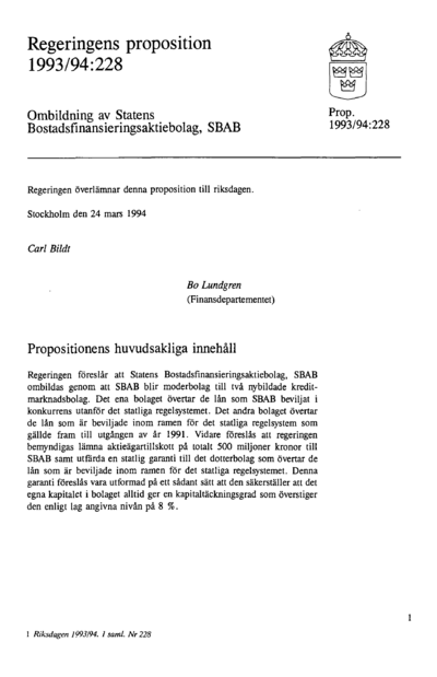 Omslaget till prop. 1993/94:228