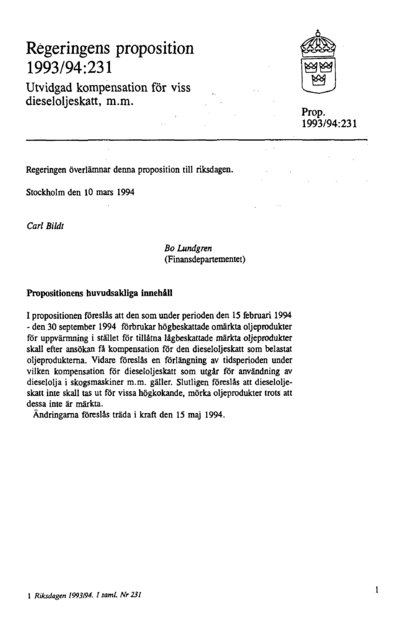Omslaget till prop. 1993/94:231
