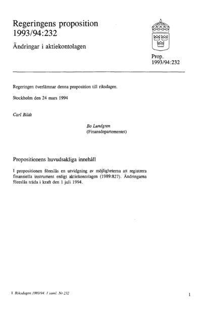 Omslaget till prop. 1993/94:232