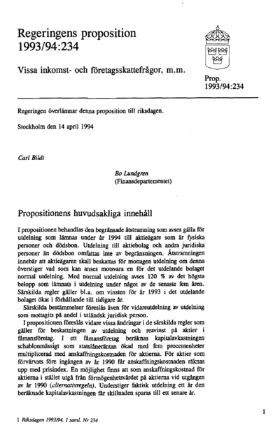 Omslaget till prop. 1993/94:234