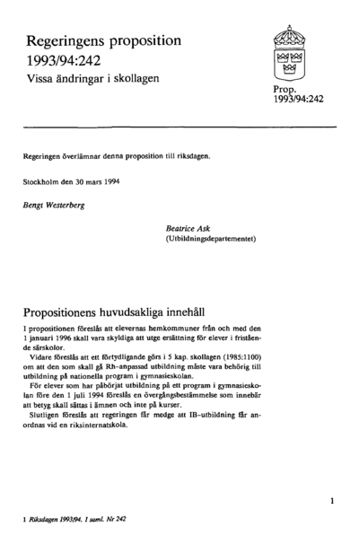 Omslaget till prop. 1993/94:242
