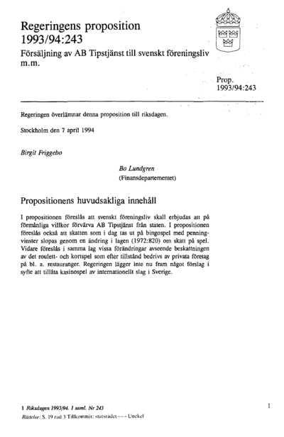 Omslaget till prop. 1993/94:243