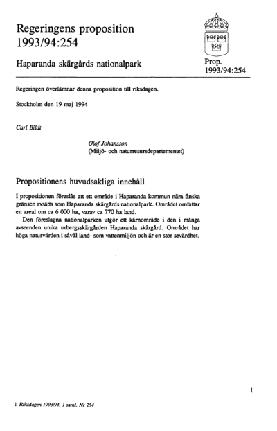 Omslaget till prop. 1993/94:254